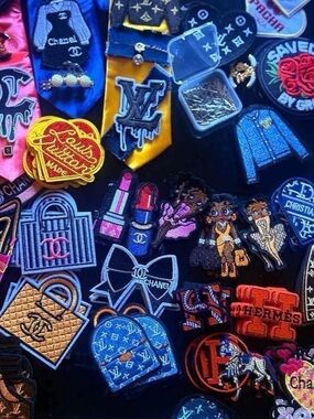 Designer Logo Patch Set - Blue, Black & Gold Fashion Patches 10 patches set